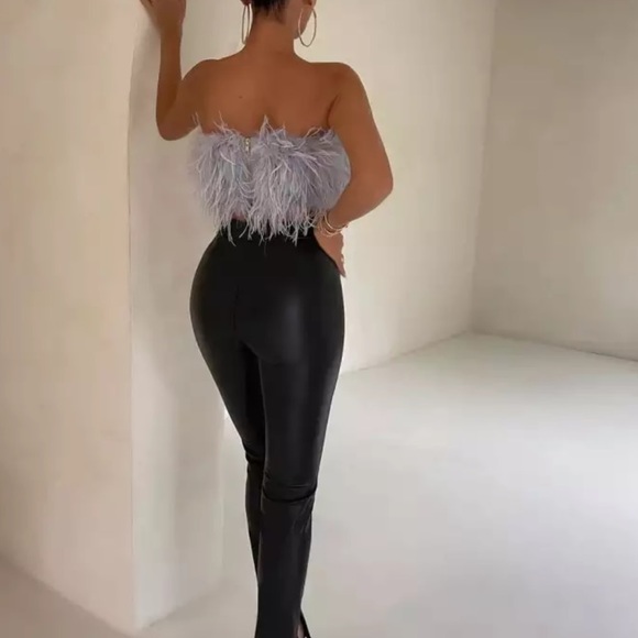 🎉New Arrival Sexy Light Gray Crop Ostrich Feather Tube Style Top - Medium - Picture 6 of 13